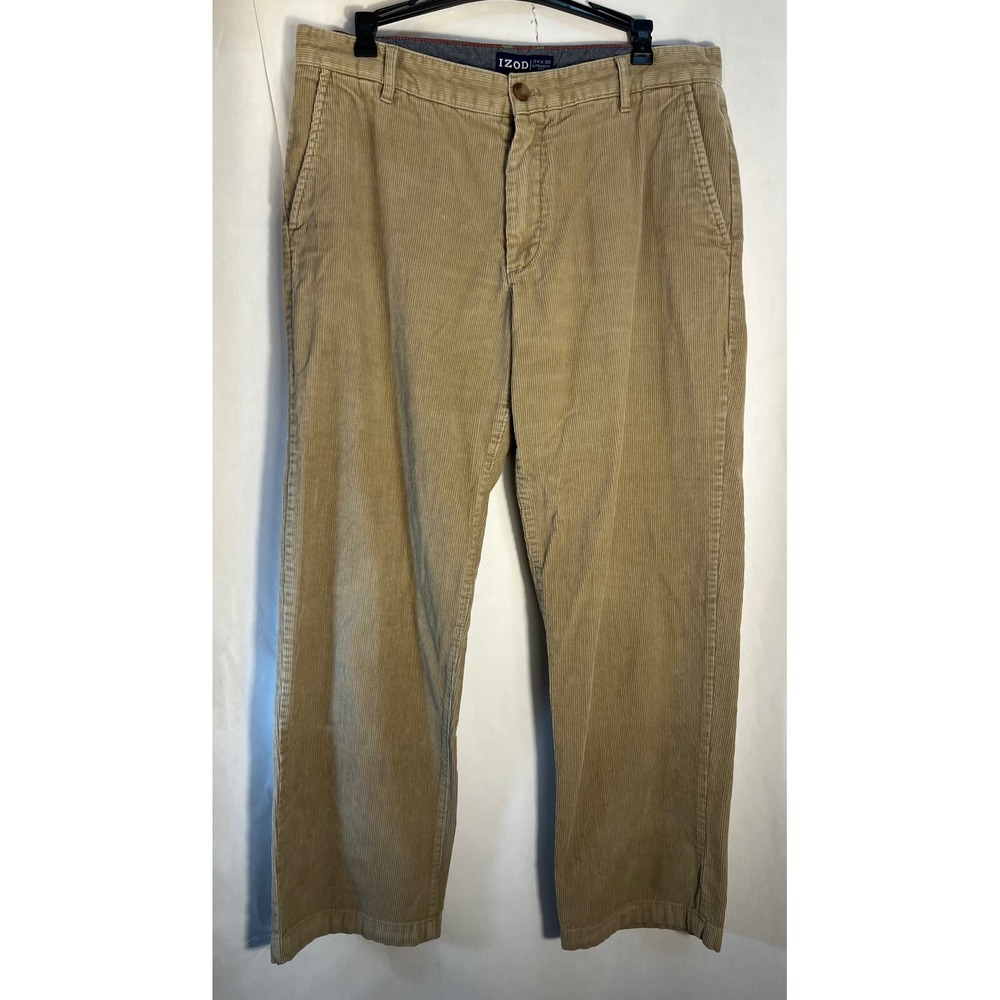 Izod Men's Straight Fit Corduroy‎ Pants Slacks Tan Size 34x30